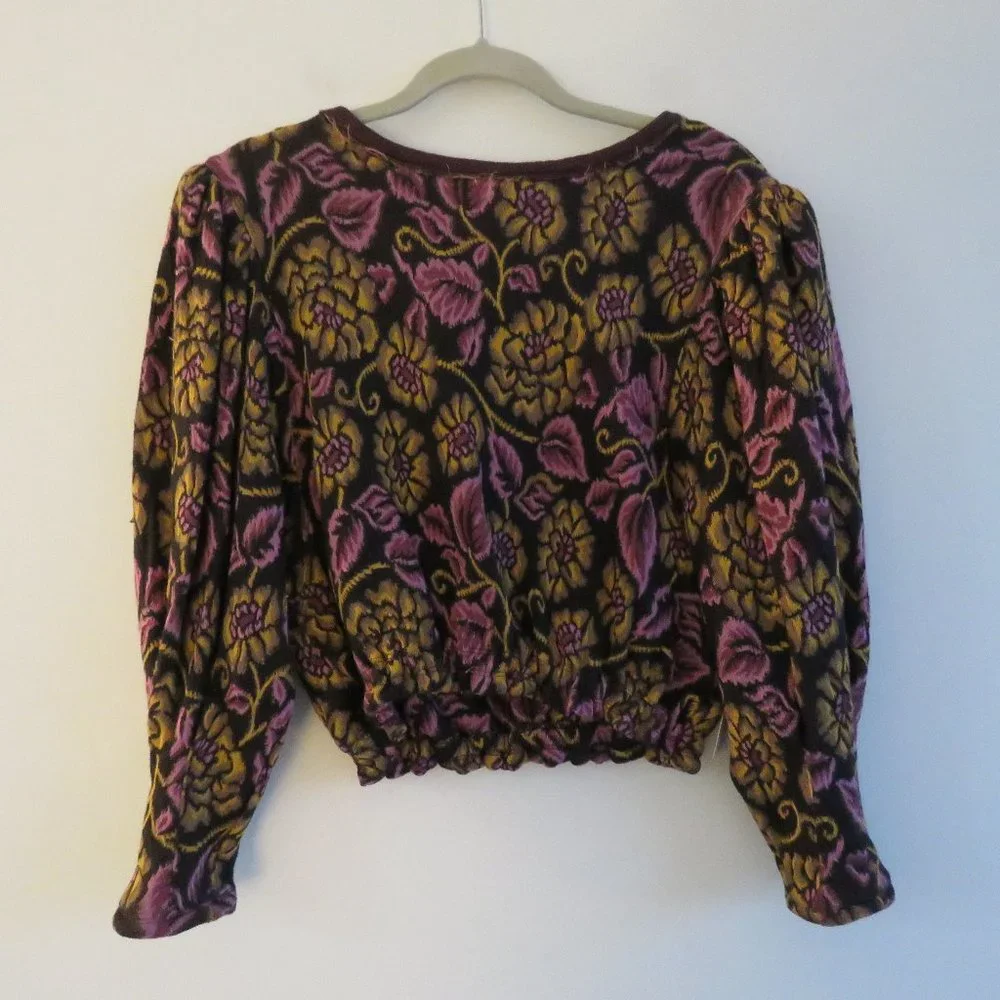 FREE PEOPLE No Ordinary Floral Puff Sleeve Top in Black Combo - Size XS - Picture 3 of 16